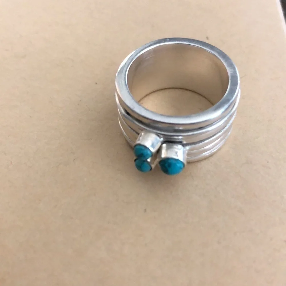 Fidget turquoise antistress mobile ring with 5 mobile twist rings